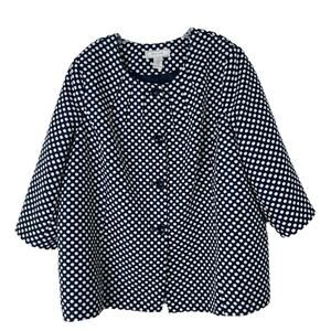 Vintage blue white polka dot mod preppy pleated office blazer jacket 24W